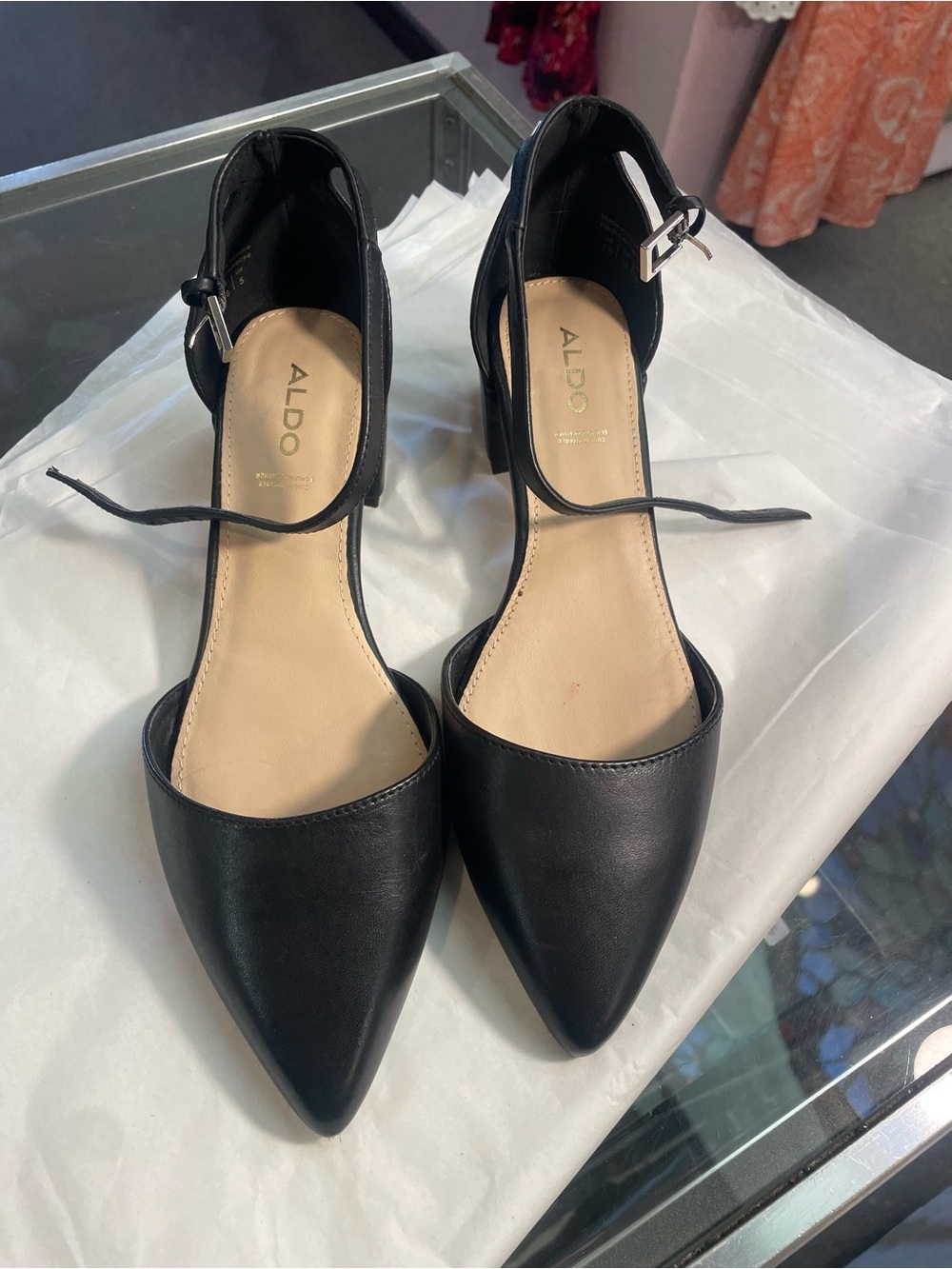 Aldo Black Pointed Ankle-Strap Pumps